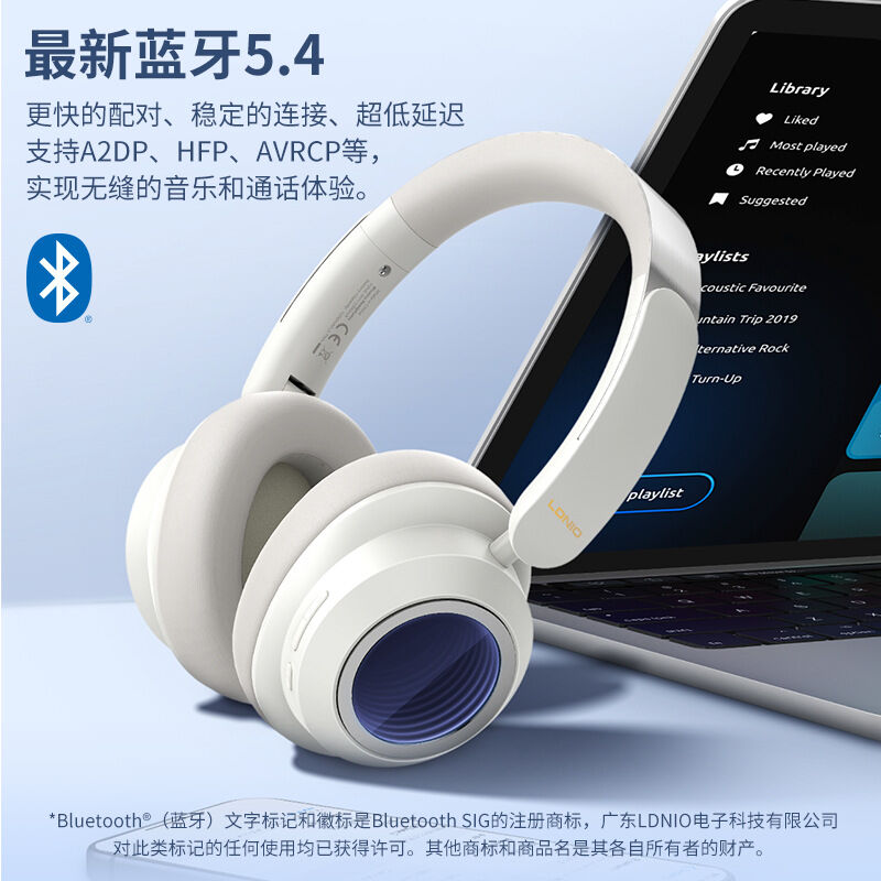 LDNIO新款无线头戴式蓝牙耳机立体环绕音ANC主动降噪超长续航耳机